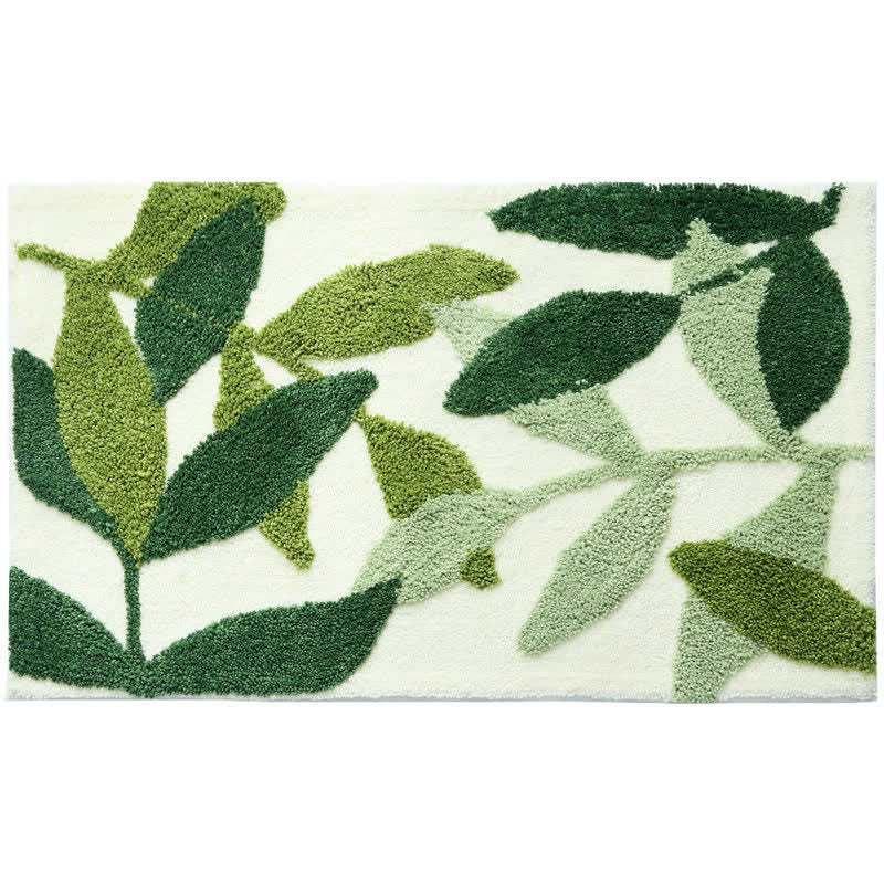 Washable Area Rug with Green Leaf Print – Soft Non-Slip Floor Rug for Kitchen, Bathroom, and Entryway 3