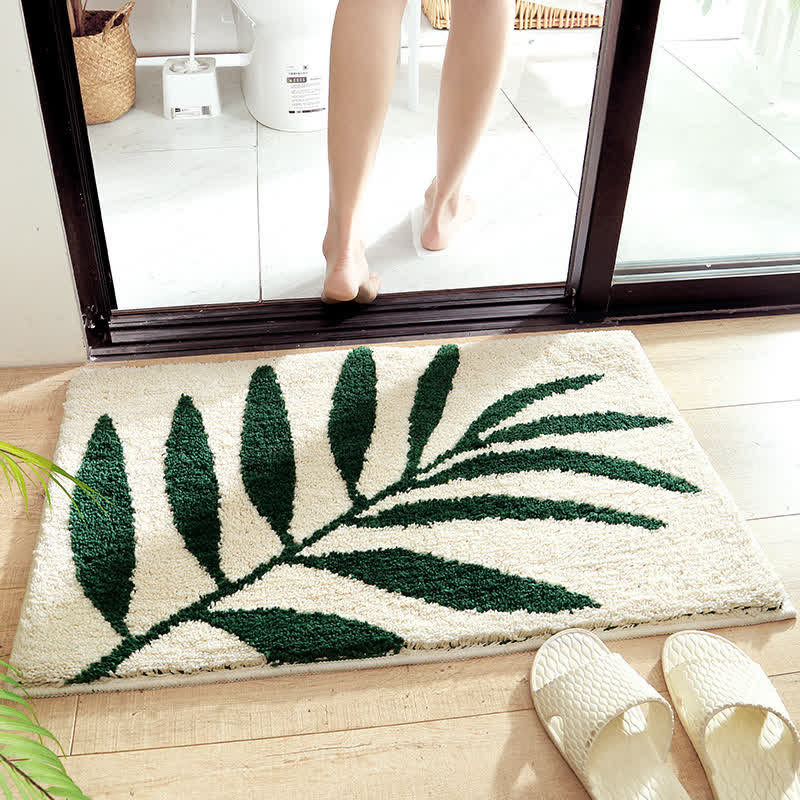 Washable Area Rug with Green Leaf Print – Soft Non-Slip Floor Rug for Kitchen, Bathroom, and Entryway 8