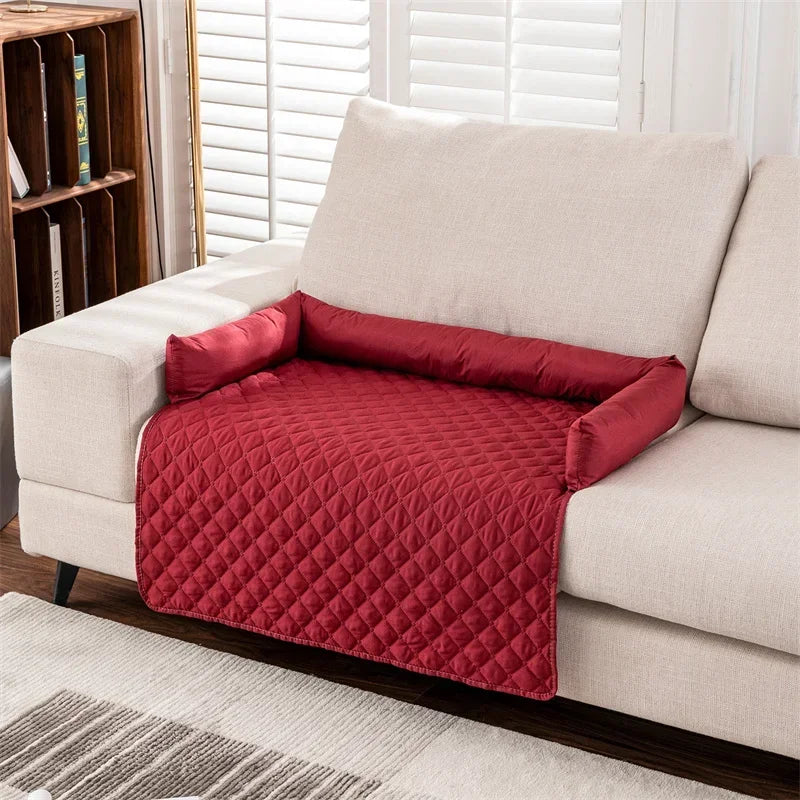 Waterproof dog blanket in gray with a non-slip base, made from eco-friendly fabric. Ideal for protecting furniture from pet hair and spills, featuring a 10