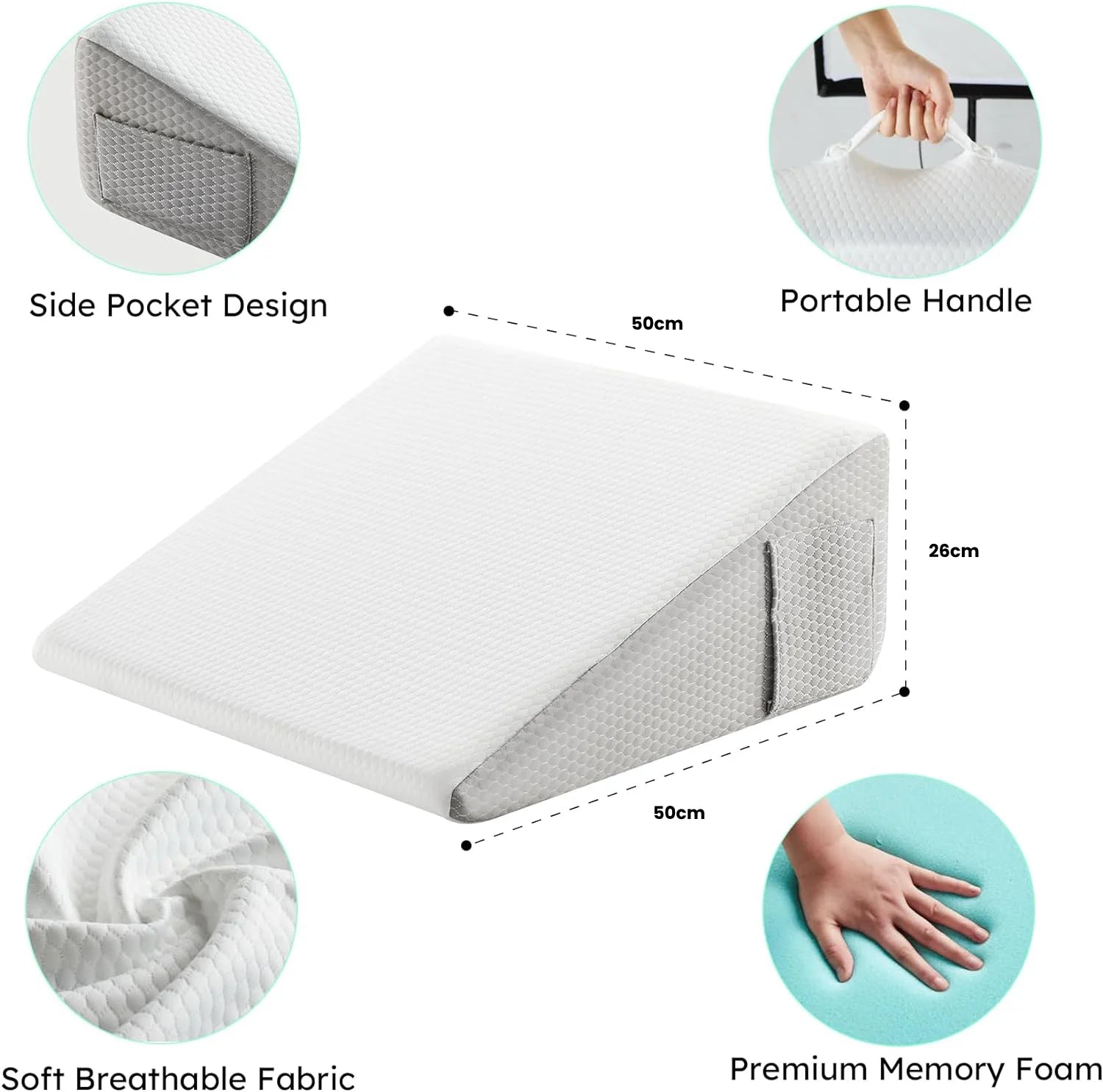 Wedge pillow – Ergonomic memory foam – Hypoallergenic cover – Ideal for back and neck support 4
