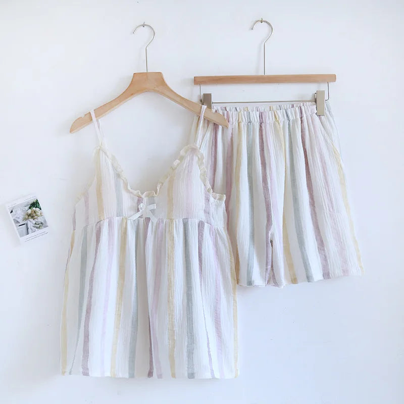 Women's Cotton Pajama Set - Soft Crepe Cloth Suspender Top and Shorts, Best Pajamas for Women for Home Comfort 8