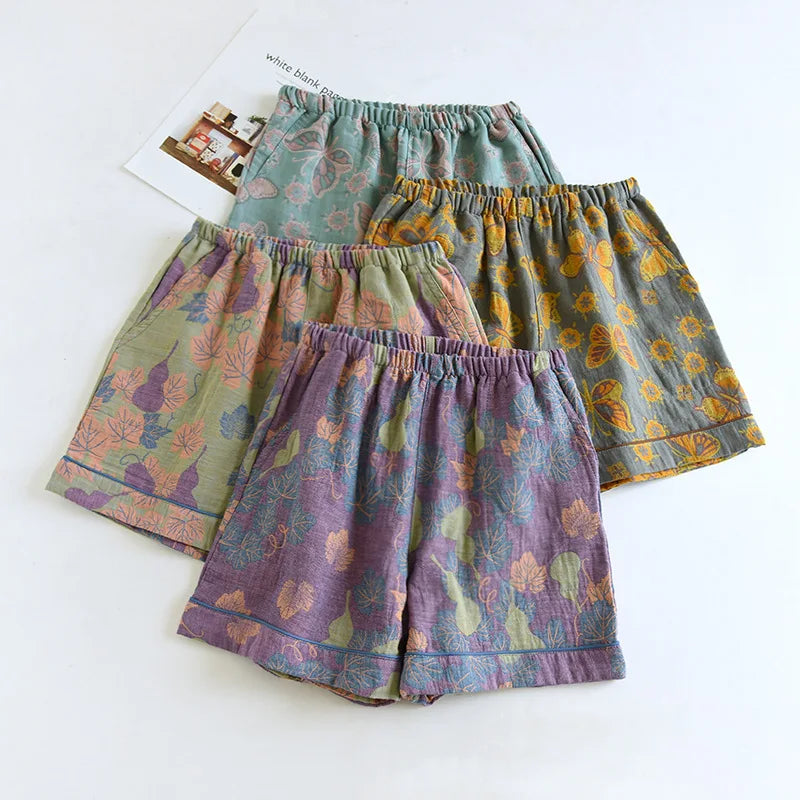Women's Cotton Vintage Printed Pajama Shorts with Pockets | Comfortable Sleep Shorts for Home 0