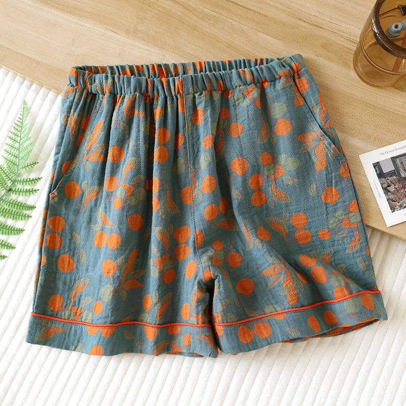 Women's Cotton Vintage Printed Pajama Shorts with Pockets | Comfortable Sleep Shorts for Home 12