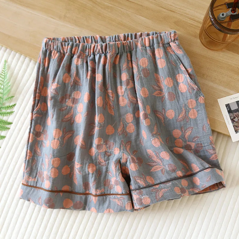 Women's Cotton Vintage Printed Pajama Shorts with Pockets | Comfortable Sleep Shorts for Home 14