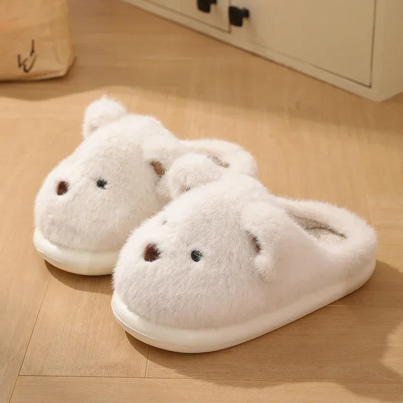 Womens slippers – Soft plush – Cute teddy bear design – Cozy indoor footwear – Available in khaki or white 0