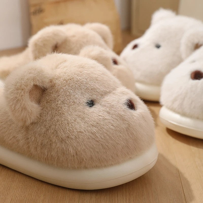 Womens slippers – Soft plush – Cute teddy bear design – Cozy indoor footwear – Available in khaki or white 4