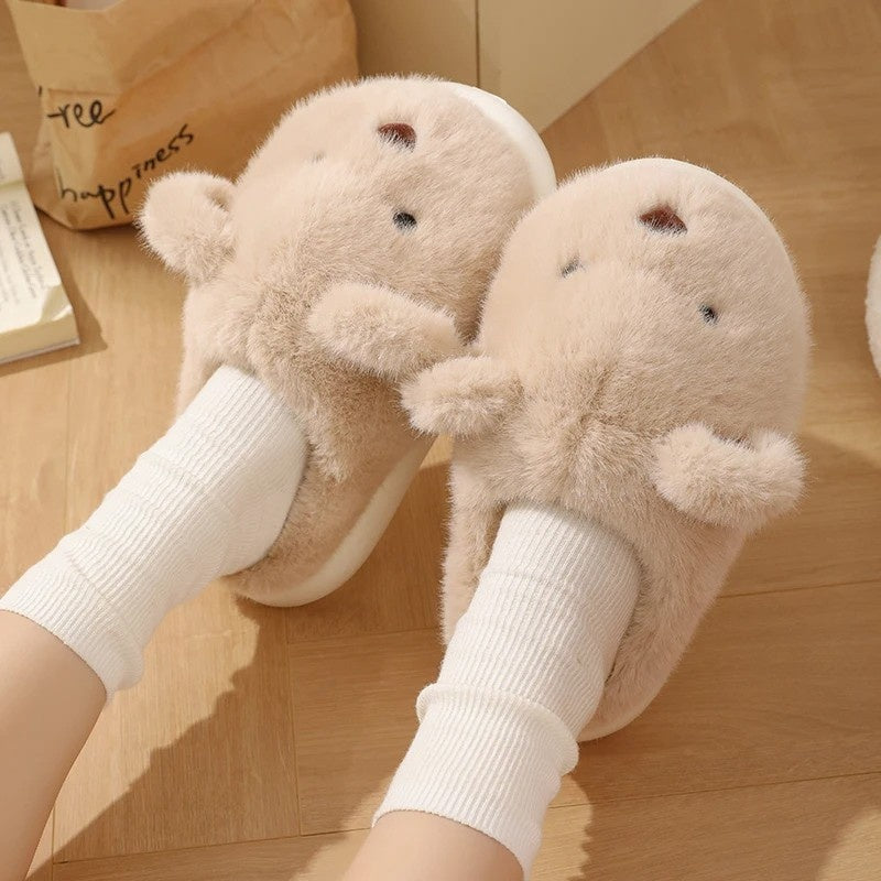 Womens slippers – Soft plush – Cute teddy bear design – Cozy indoor footwear – Available in khaki or white 5