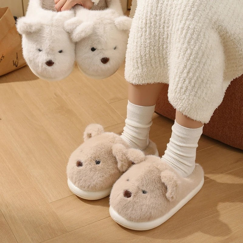 Womens slippers – Soft plush – Cute teddy bear design – Cozy indoor footwear – Available in khaki or white 6