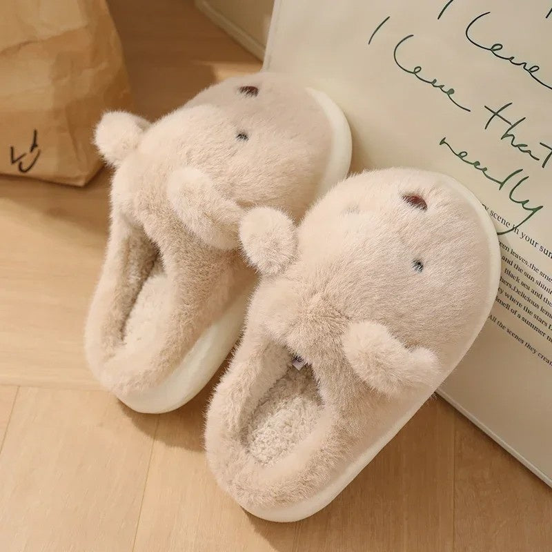 Womens slippers – Soft plush – Cute teddy bear design – Cozy indoor footwear – Available in khaki or white 8