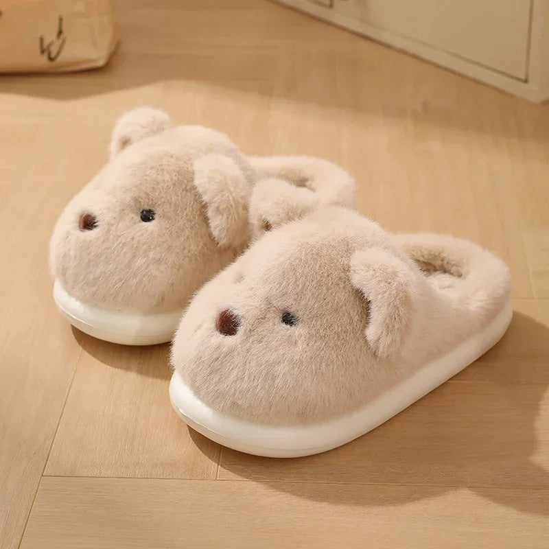 Womens slippers – Soft plush – Cute teddy bear design – Cozy indoor footwear – Available in khaki or white 9