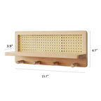 Modern minimalist wood rattan wall shelf featuring a natural finish, ideal for home decor. The shelf combines functionality and style, perfect for displaying plants or small 3