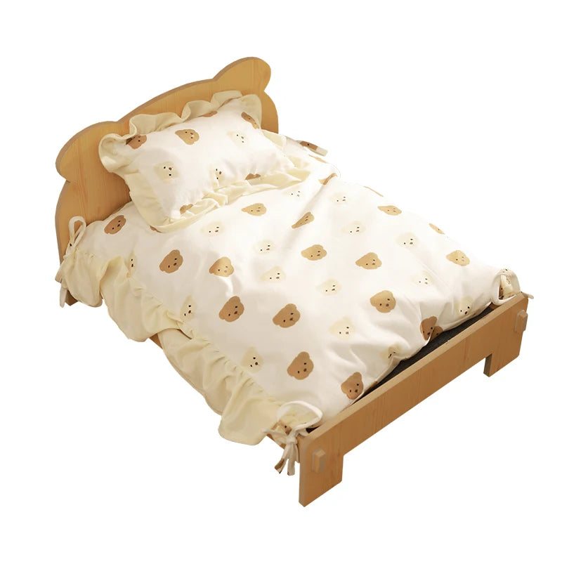 Cozy modern wooden cat bed featuring a sleek design with a removable soft cushion. The natural wood finish complements any decor, while the plush cushion ensures comfort 6