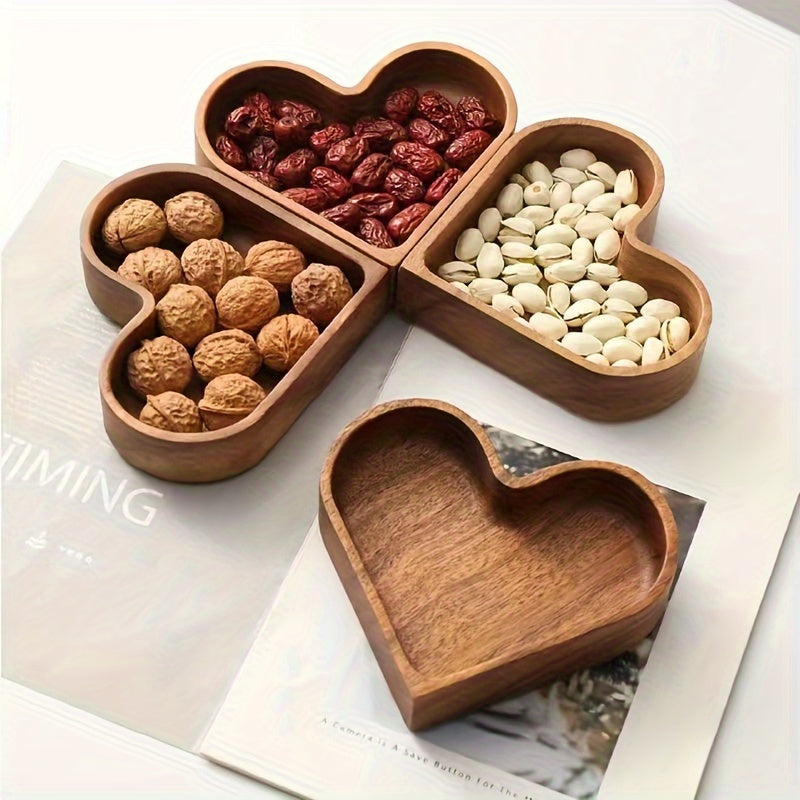Wooden snack tray – Heart-shaped design – Natural wood – Ideal for gatherings and gifting – 6.7 x 5.9 x 1.2 in 4