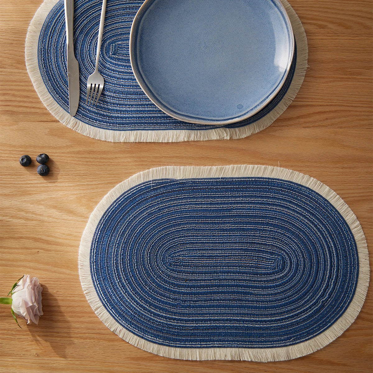 Woven Braided Placemats Set of 4, Washable Non-Slip Table Mats, 18x12 Inches, Natural Color, Perfect for Christmas and Everyday Use 0