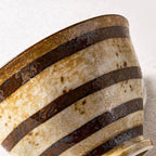 Stoneware Cup & Saucer Set – Handcrafted Striped Ceramic Coffee/Tea Cup with Spiral Saucer