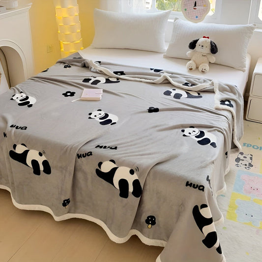 Fluffy Flannel Fleece Blanket with Panda Pattern