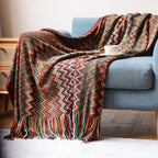 Boho Knitted Throw Blanket with Fringe – Soft Striped Decorative Blanket for Couch & Bed