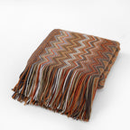Boho Knitted Throw Blanket with Fringe – Soft Striped Decorative Blanket for Couch & Bed