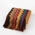 Boho Knitted Throw Blanket with Fringe – Soft Striped Decorative Blanket for Couch & Bed