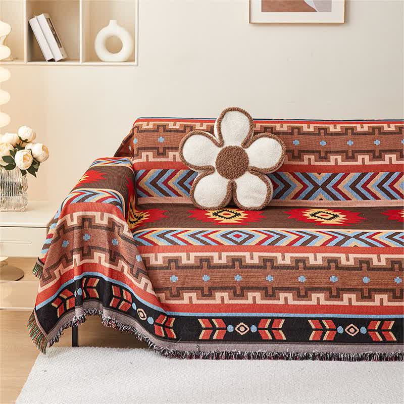 Boho Geometric Couch Cover with Tassels