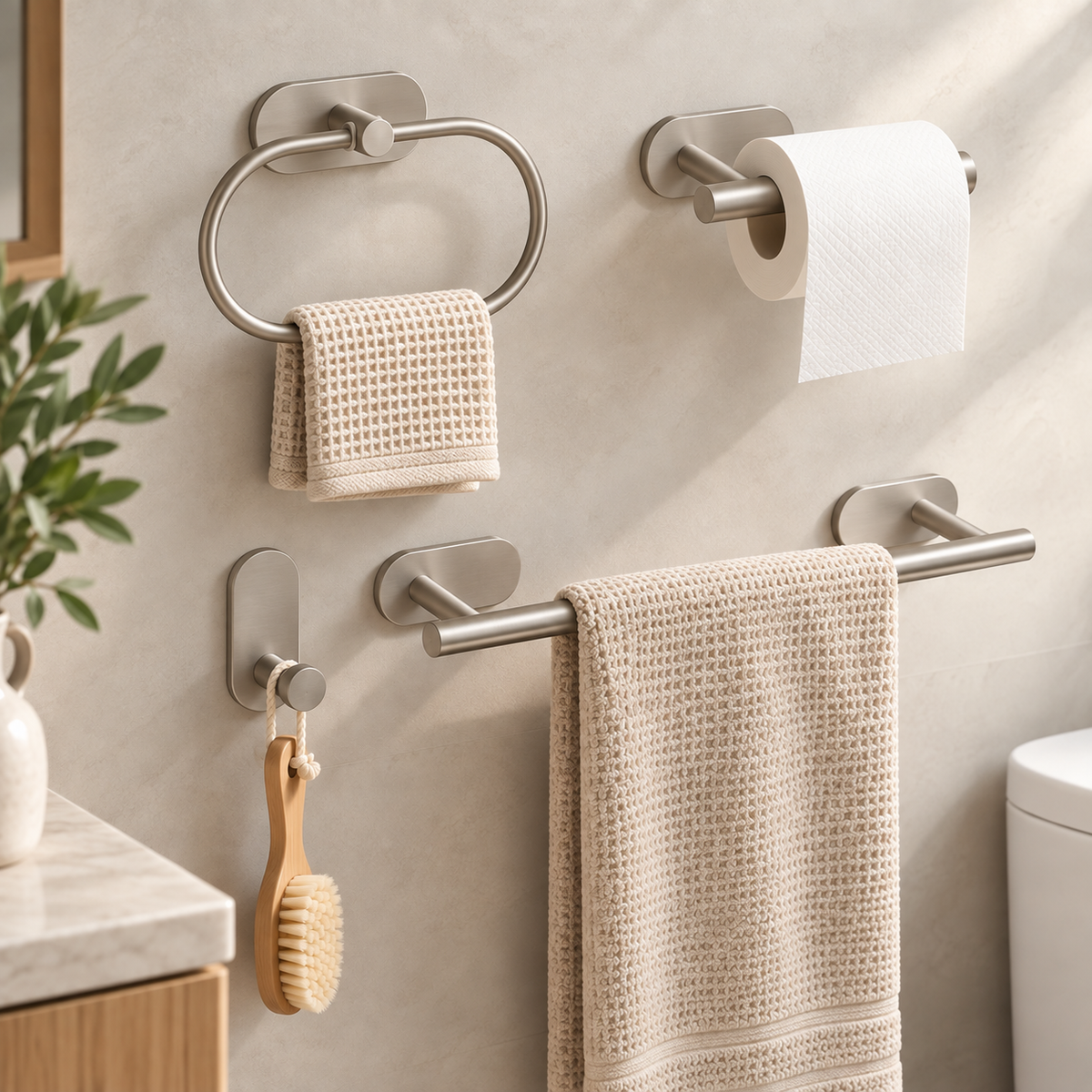 Self-Adhesive Towel Holder Set – 4 Piece