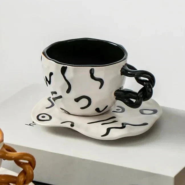 Handcrafted Breakfast Mug with Matching Saucer