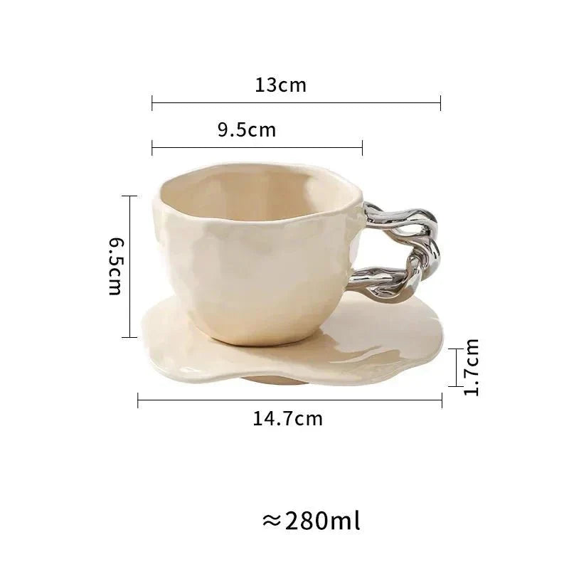 Handcrafted Breakfast Mug with Matching Saucer