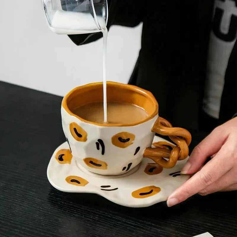 Handcrafted Breakfast Mug with Matching Saucer