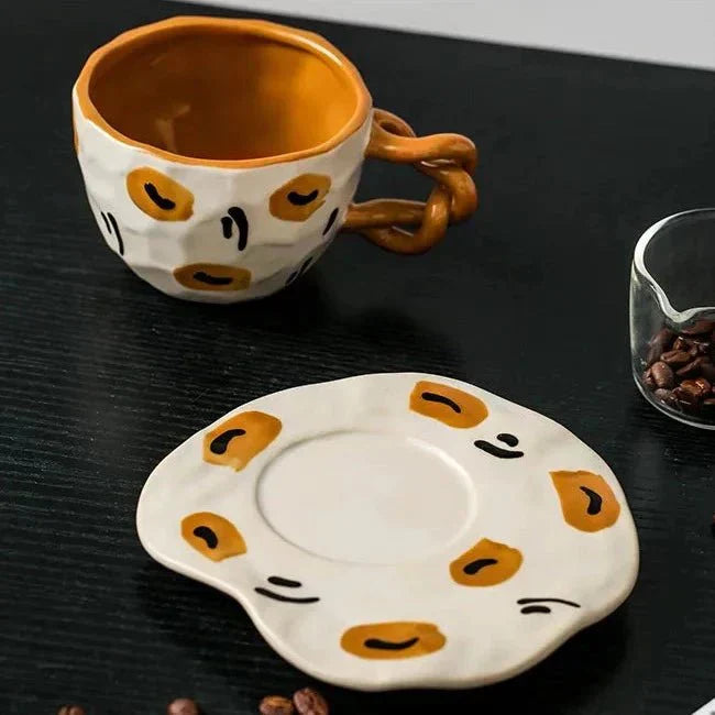 Handcrafted Breakfast Mug with Matching Saucer