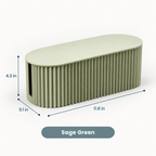 An olive sage green ribbed rectangular storage box with rounded top corners, shown with dimension lines indicating 11.8 in length, 5.
