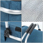 Dear Hazel blue collapsible picnic basket with aluminum frame and padded handles, 18L waterproof tote.