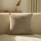 Dear Hazel brown and cream chevron pattern microfiber cushion cover with hidden zipper.