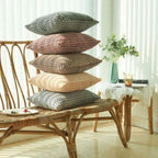 Dear Hazel microfiber cushion covers in black, red, beige, and grey chevron patterns with hidden zippers.