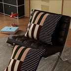 Dear Hazel Mod Blocks striped cushion cover in microfiber blend, featuring a double-sided print with pink, green, brown, and navy stripes.