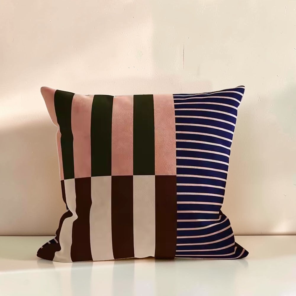 Mod Blocks Striped Cushion Cover – Soft Microfiber Blend, Double-Sided Print, 18x18, Invisible Zipper Design 0