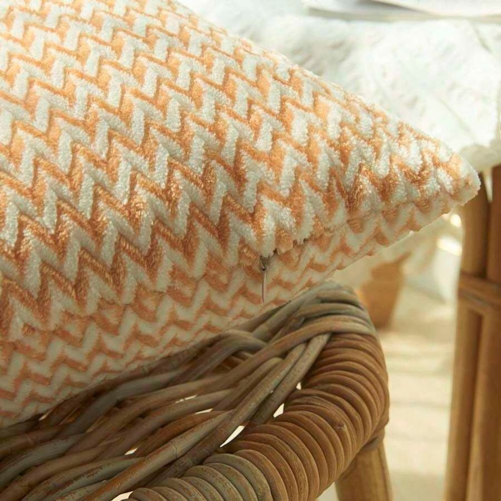 Dear Hazel orange and white chevron microfiber cushion cover with hidden zipper