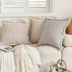 Scandi-Style Striped Cushion Cover 18x18 – Cotton-Linen Blend Sofa Cushion Cover with Fringed Edges, Machine Washable 8