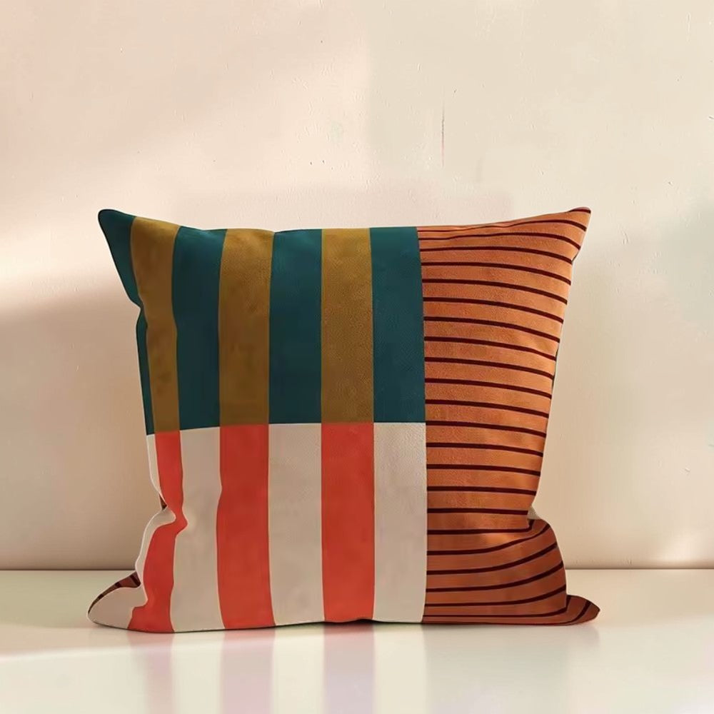 Mod Blocks Striped Cushion Cover – Soft Microfiber Blend, Double-Sided Print, 18x18, Invisible Zipper Design 3