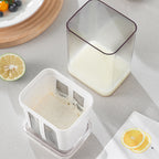 Dear Hazel white yogurt strainer with stainless steel mesh, for making Greek yogurt, cheese, and sauces.
