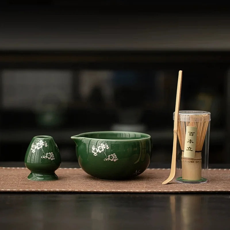 Handmade Ceramic Matcha Tea Set with Whisk and Scoop – Traditional Tea Gift Set for Ceremonies