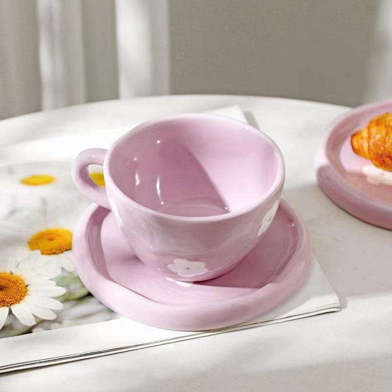 Artisan Hand-Painted Ceramic Cup and Saucer Set