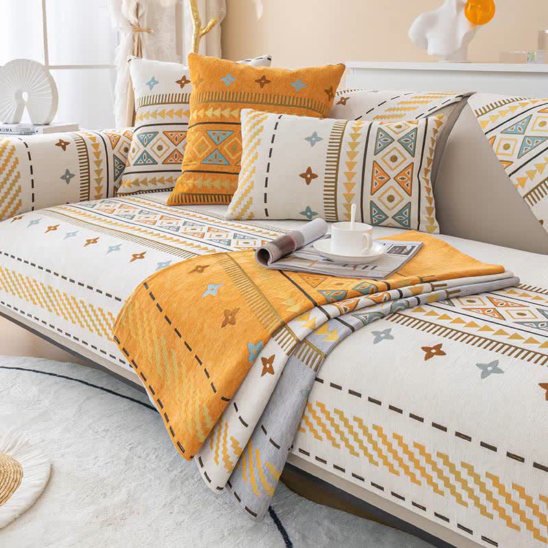 Chic Bohemian Chenille Sofa Throw - Elegant Furniture Protector