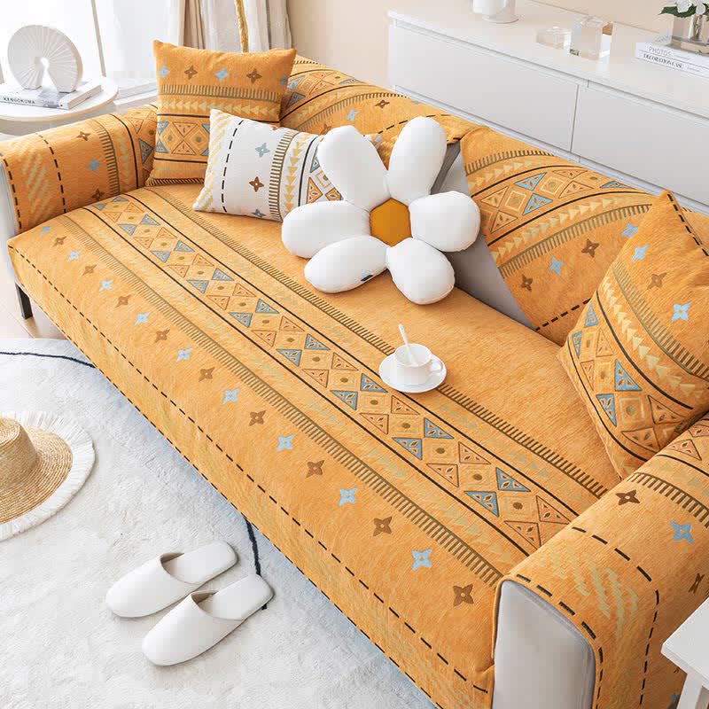 Chic Bohemian Chenille Sofa Throw - Elegant Furniture Protector
