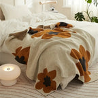 Floral Knitted Throw Blanket – Cozy Cotton Blend with Vintage Floral Design