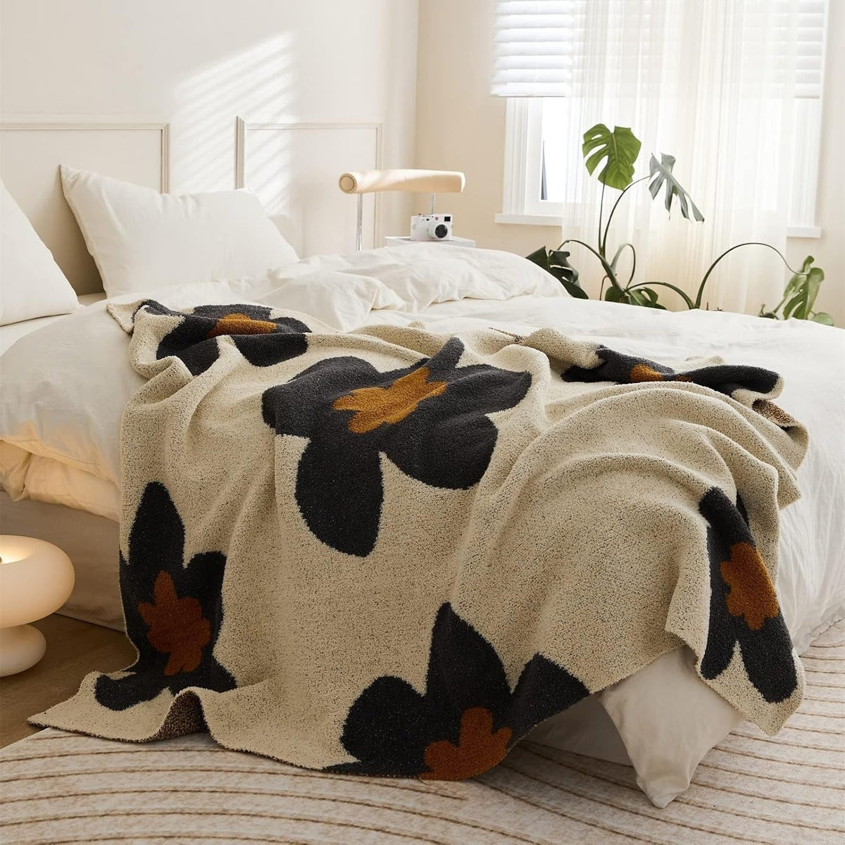 Vintage Floral Knit Throw Blanket