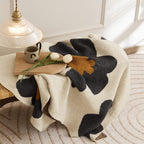 Floral Knitted Throw Blanket – Cozy Cotton Blend with Vintage Floral Design