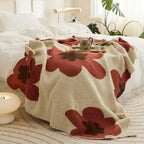 Floral Knitted Throw Blanket – Cozy Cotton Blend with Vintage Floral Design