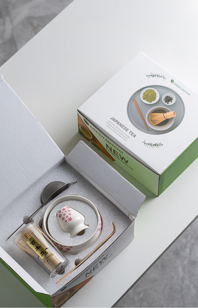 Premium 8-Piece Matcha Tea Set with Ceramic Bowl, Bamboo Whisk, Frother, and Sakura Design for Authentic Ceremonies