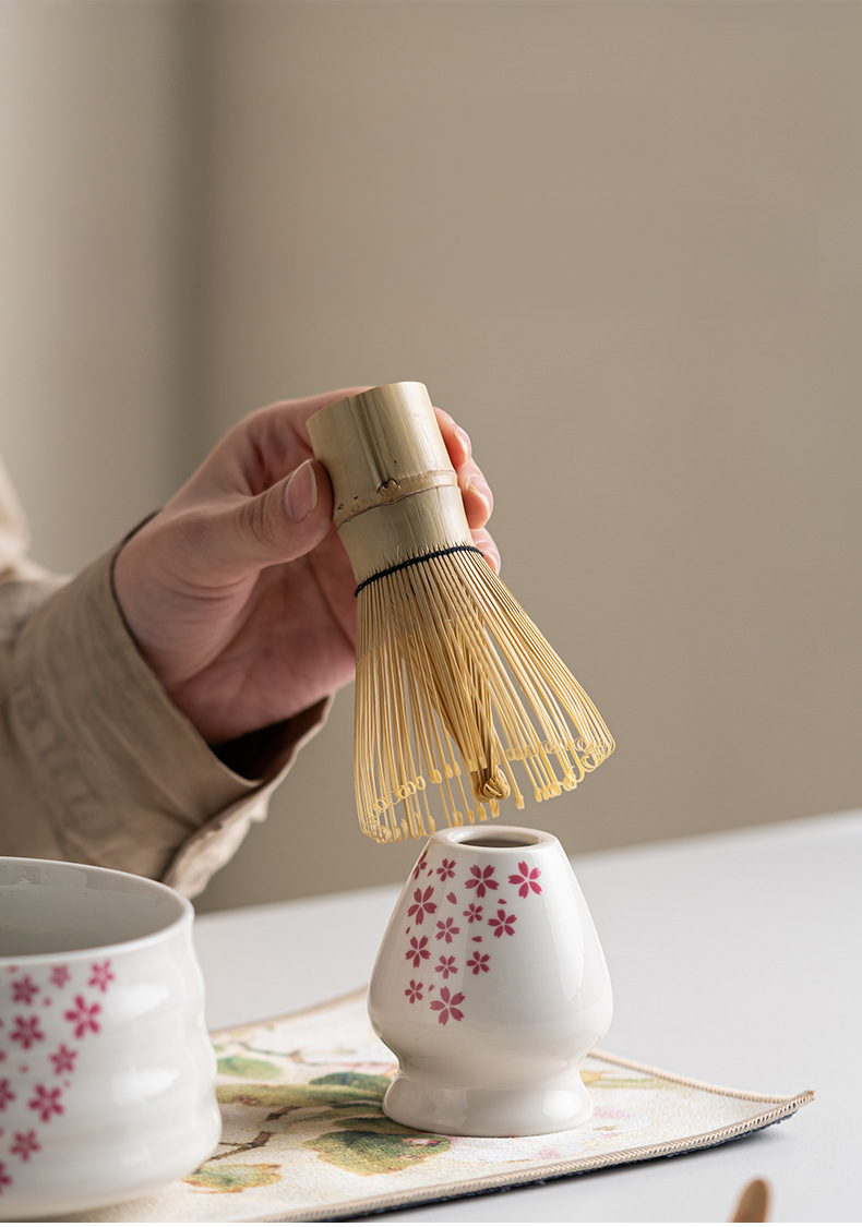 Premium 8-Piece Matcha Tea Set with Ceramic Bowl, Bamboo Whisk, Frother, and Sakura Design for Authentic Ceremonies