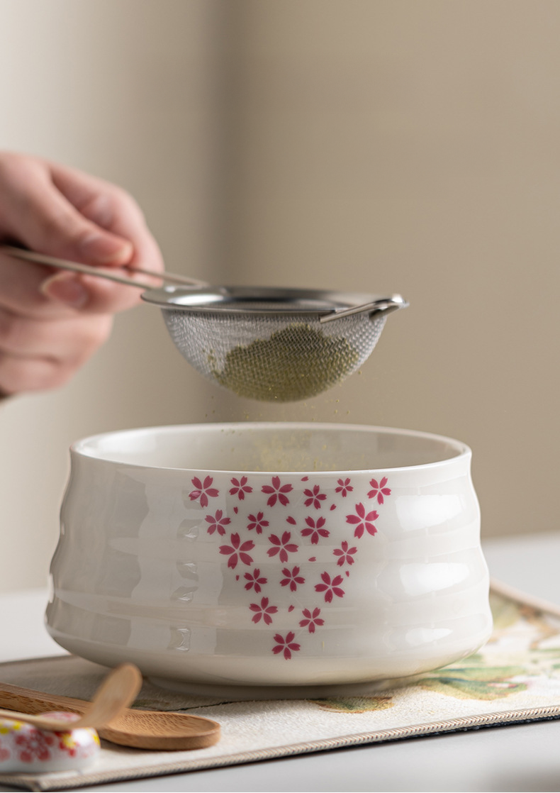 Premium 8-Piece Matcha Tea Set with Ceramic Bowl, Bamboo Whisk, Frother, and Sakura Design for Authentic Ceremonies